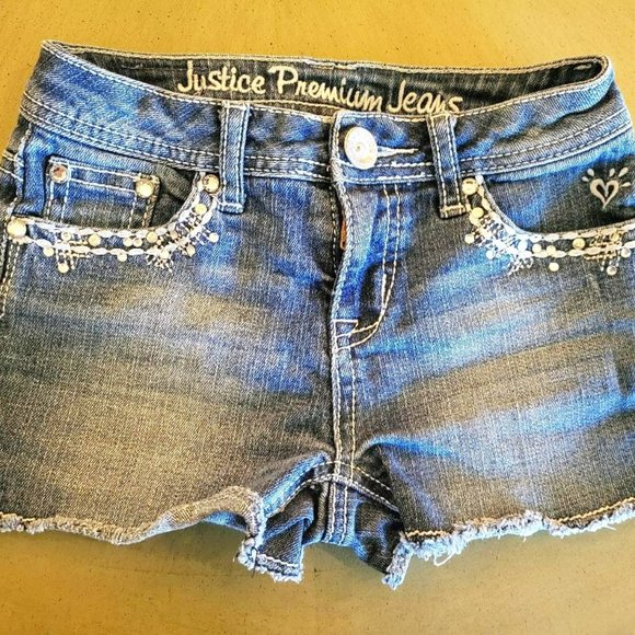 2 pair of Justice Girl's Cut Off Denim Shorts w/ Front Zippers - Girls Size 10 - Picture 3 of 8